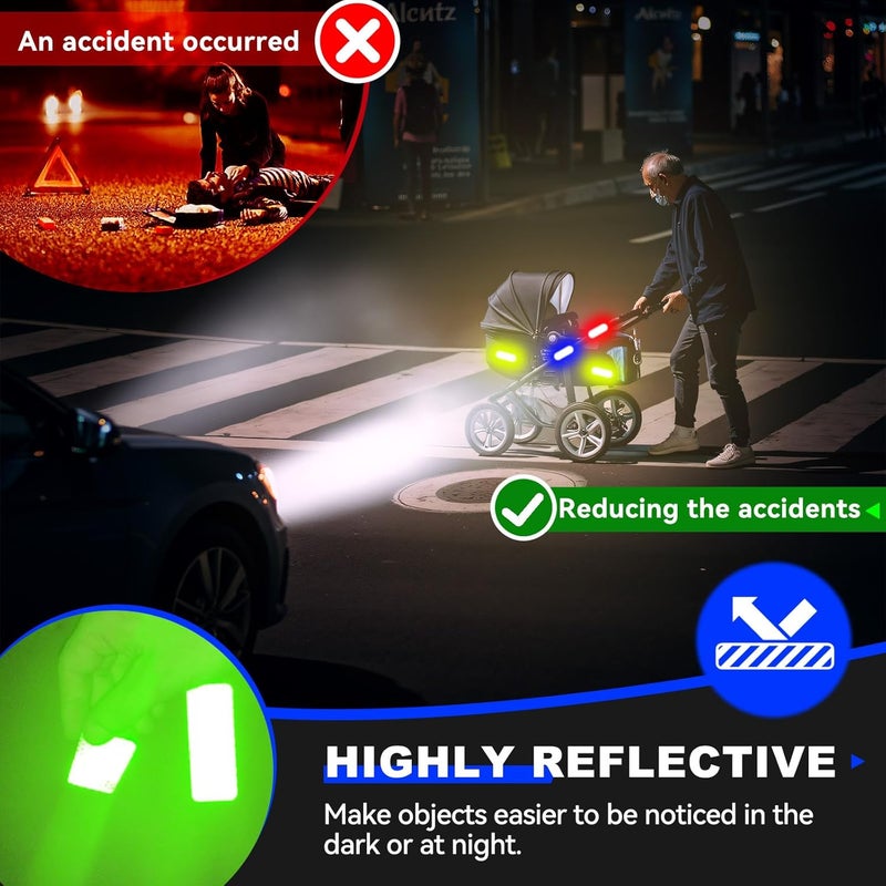 PHIXBEAR 20 Pcs Super Reflection Reflective Stickers Made of 3M DG3, Safety Reflective Tape for Car Bike Mailbox Helmet, White Yellow-Green Red Blue Reflective Tape Outdoor Waterproof 3.15" X 1.18" - Image 2